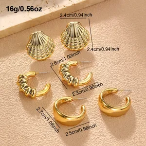 Goldene chunky creolen ohrringe set minimalistisch vintage muschel ohrringe damen.