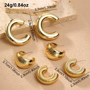 Klobige goldene Creolen Ohrringe Set, minimalistischer Vintage Modeschmuck für Damen.