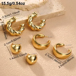 Detailansicht des mehrteiligen Gold-Creolen-Ohrring-Sets mit Maß- und Gewichtsangaben.