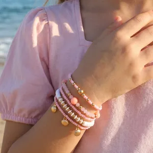 Boho πολυστρωματικό ροζ βραχιόλι με χάντρες και χρυσά κοχύλια γυναικεία κοσμήματα