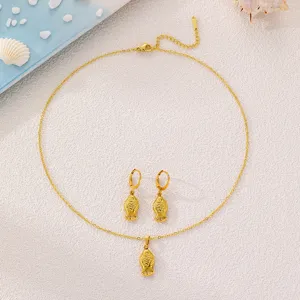 Goldfarbene edelstahl süße fisch anhänger halskette ohrringe schmuckset für damen geschenk