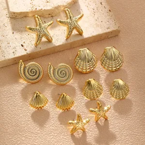 Minimalistische Retro vergoldete Ozean Thema Ohrstecker Set für Damen modischer Schmuck