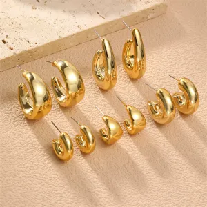 Schickes minimalistisches vergoldetes Metall-Ohrring-Set, elegante dicke Creolen Ohrstecker.
