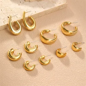 Goldene minimalistische Creolen Ohrringe Set für Damen, Vintage Metall chunky Ohrringe chic.