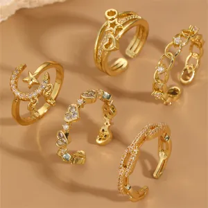Gold Zirkon Ring Set Verstellbar Stern Mond Herz Kette Mode Damen Schmuck Hauptartikel