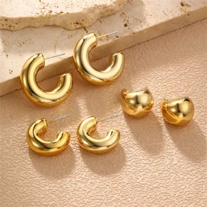 Klobige goldene Creolen Ohrringe minimalistische geometrische Metall Schmuck Set Damen