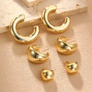 Klobige Gold Creolen Set minimalistische geometrische Metall Kuppel Ohrringe Damen Modeschmuck