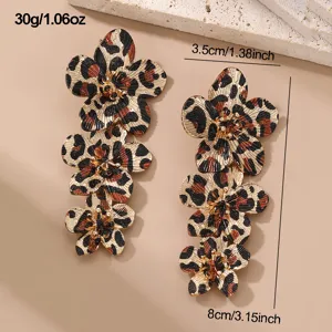 Metall Leopardenmuster Blume Ohrringe lange Statement Schmuck für Damen Party Alltag