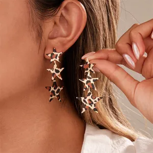 Leopard Muster Holz Stern Ohrringe für Damen, trendiger mehrfacher Stern Ohrschmuck.