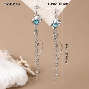 Orecchini pendenti cristallo cuore coda di sirena argento catena lunga dettaglio