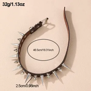 Punk spike leather choker necklace, gothic metal rivet neck collar for women alternative fashion.