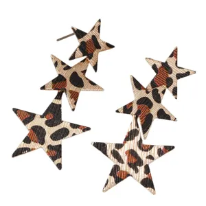 Leopardmuster Stern Ohrringe, trendige Metall Multi-Stern Baumelhänger für Damen Schmuck.