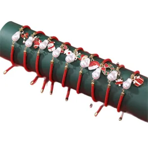 Weihnachtsfest rotes Seil Perlenarmband mit süßen Feiertags-Charms wie Schneemann Geschenk.