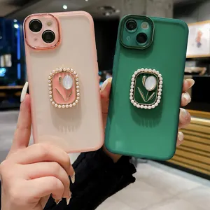 Carina custodia per telefono con tulipano di perle e supporto morbido in silicone