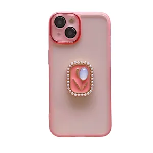 Cover per telefono trasparente rosa con supporto tulipano perla custodia protettiva carina