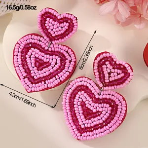 Orecchini pendenti a doppio cuore con perline rosa dolci orecchini a cuore per le donne