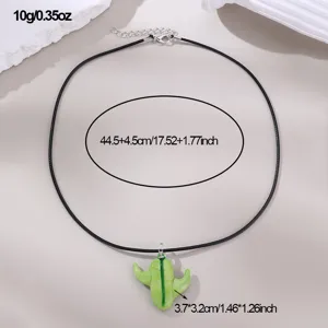 Kaktus Glas Anhänger schwarze Kette, süßer Pflanzen Ketten Schmuck für Damen Alltag