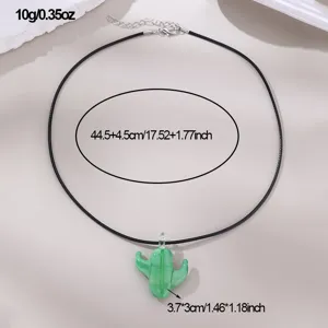 Grüner Kaktus Glas Anhänger schwarze Wachskordel Kette für Damen modisches Schmuckstück