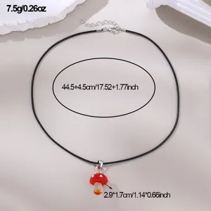 Glas Pilz Anhänger schwarze Wachskordel Halskette Detailansicht mit allen Maßangaben.