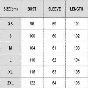 Detailed sizing chart in cm for solid corduroy long sleeve shirt dress from XS to 2XL