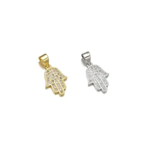 18K Gold und Silber Hamsa Hand Anhänger mit Zirkonia Mikro-Pave für die Schmuckherstellung