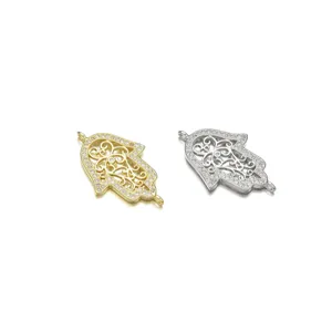 Hamsa-Hand-Verbinder in Gold und Silber mit Kristall-Mikropavee für DIY-Schmuck