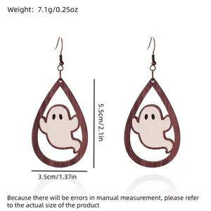 Halloween ghost teardrop earrings detail showing dimensions and weight information