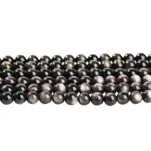 Natural silver sheen obsidian round loose beads for DIY jewelry making and bracelets
