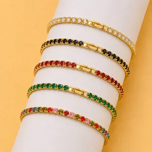 Elegante Pulsera de Tenis de Cobre con Diamantes de Imitación Chapado en Oro Brillante Cadena Geométrica para Mujer Boda Fiesta Lujo Joyería de Mano Diaria
