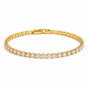 Pulsera de Tenis de Oro Micro Pave Zirconia Blanca Brillante Joyeria Lujo Mujer Moda