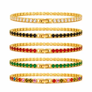 Pulsera de tenis chapada en oro con circonitas cúbicas brillantes en varios colores vibrantes