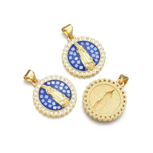 Pendente Vergine Maria con conchiglia blu e zirconi placcato oro accessorio collana