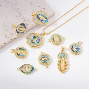 Colgante Vintage de Cobre Con Concha de Abulón Retrato de Ángel Strass Geométrico Religioso DIY Componentes de Joyería para Collares