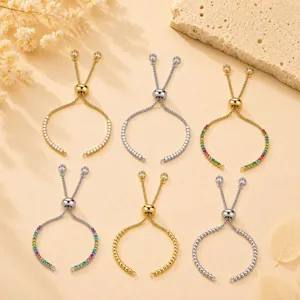 Kupfer Box Kette Micro Pave Strass Verstellbar Schieber Schiebe Zugkette Armband Komponente Für DIY Schmuckherstellung Zubehör Basis