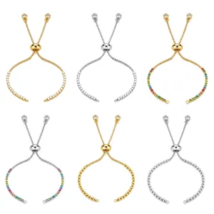 Verstellbares Kastenketten-Armband mit Zirkonia Steinen und praktischem Schiebeverschluss.