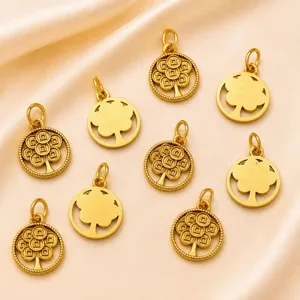 Gold tone DIY jewelry charms money tree and clover pendants bracelet making accessories