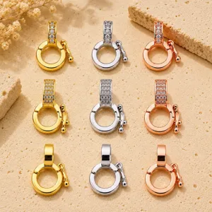 Cierre Solo Sin Cadena para Joyería DIY de Cobre Chapado en Oro 18K Strass Conector Universal para Collar Colgante Material de Joyería