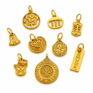 Sand gold DIY jewelry accessories ancient gold charms set, lucky pendants for bracelets crafting.