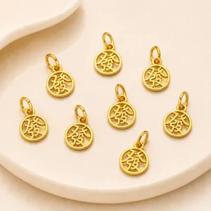 Gold fortune character pendant charm DIY jewelry accessories for handmade bracelet necklace