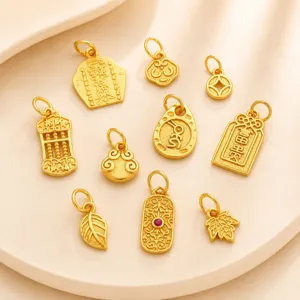 Gelukkige Zand Goud Vergulde Koperen Charmes Voor Sieraden Maken DIY Armband Ketting Fortuin Ruyi Abacus Konijn Blad Hanger