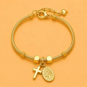 Bracciale a catena di serpente dorata con croce e ciondolo ovale gioiello di moda elegante donna