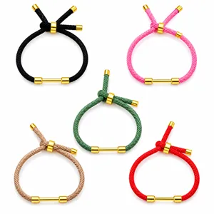 DIY geweven Milan koord armband met gouden metalen buisjes en kralen, meerkleurig.