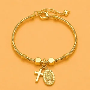Bracciale a catena di serpente dorato con croce e ciondolo religioso per gioielli