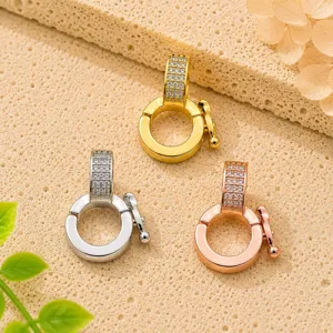 Conjunto de conectores de joyería DIY, oro plata oro rosa cristal redondo cierre colgante resorte
