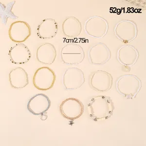 Böhmisches Saatperlen Armband Set mit Muscheln und Seesternen für den Strandurlaub.