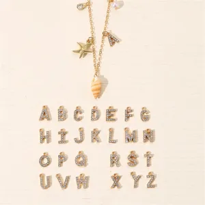 Böhmische Ozean Muschel Seestern Künstliche Perle 26 Anfangsbuchstabe Anhänger Halskette Für Damen Legierung Strass Goldkette Halskette