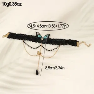 Schwarze Spitzen Choker Halskette mit Schmetterling Anhänger Gothic Schmuck für Damen