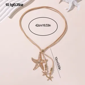 Wildleder Kordel Halskette mit Gold Seestern Anhänger, schicke mehrlagige Kette für Damen.