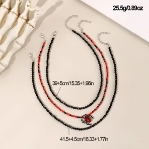 Halloween mehrlagige Perlen Choker Kette mit Spinnen Anhänger, gotisches Schmuck Set.