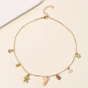 Goldene Muschel Seestern Perle Anfangsbuchstabe Anhänger Halskette Boho Strand Schmuck
